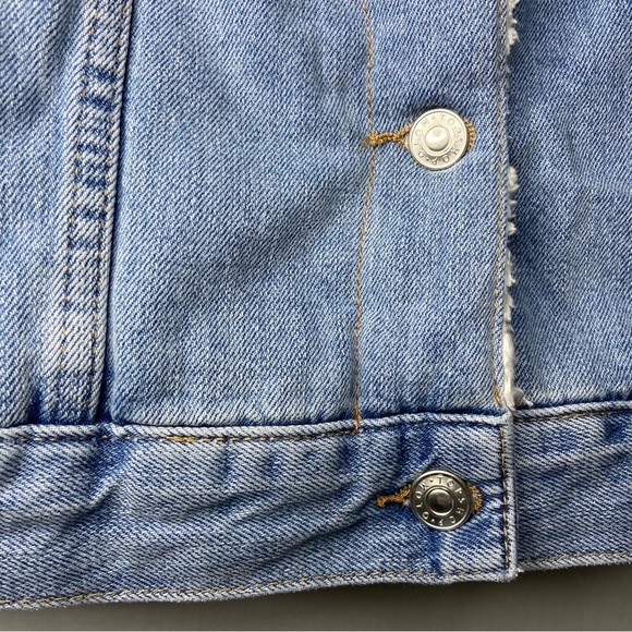 Top Shop Moto Custom Painted Sherpa Denim Jacket Size 0 - Picture 6 of 12